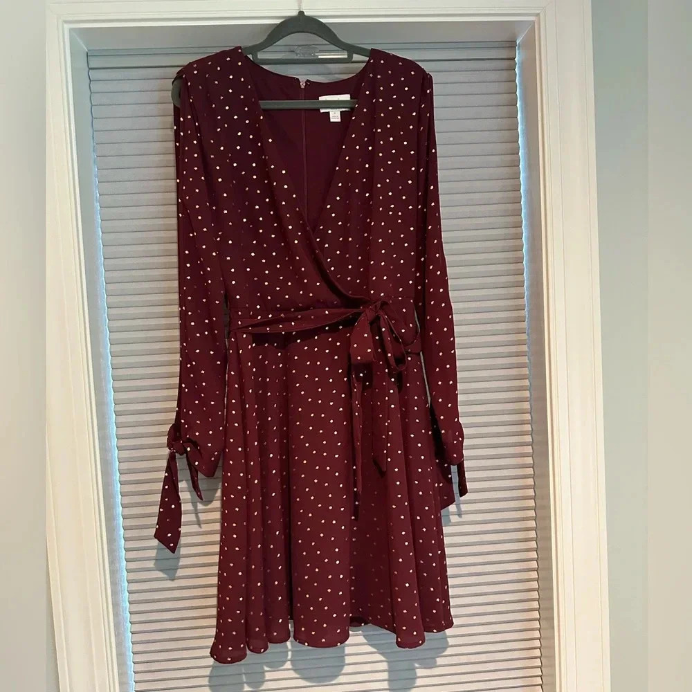 Maroon and gold metallic knee-length dress